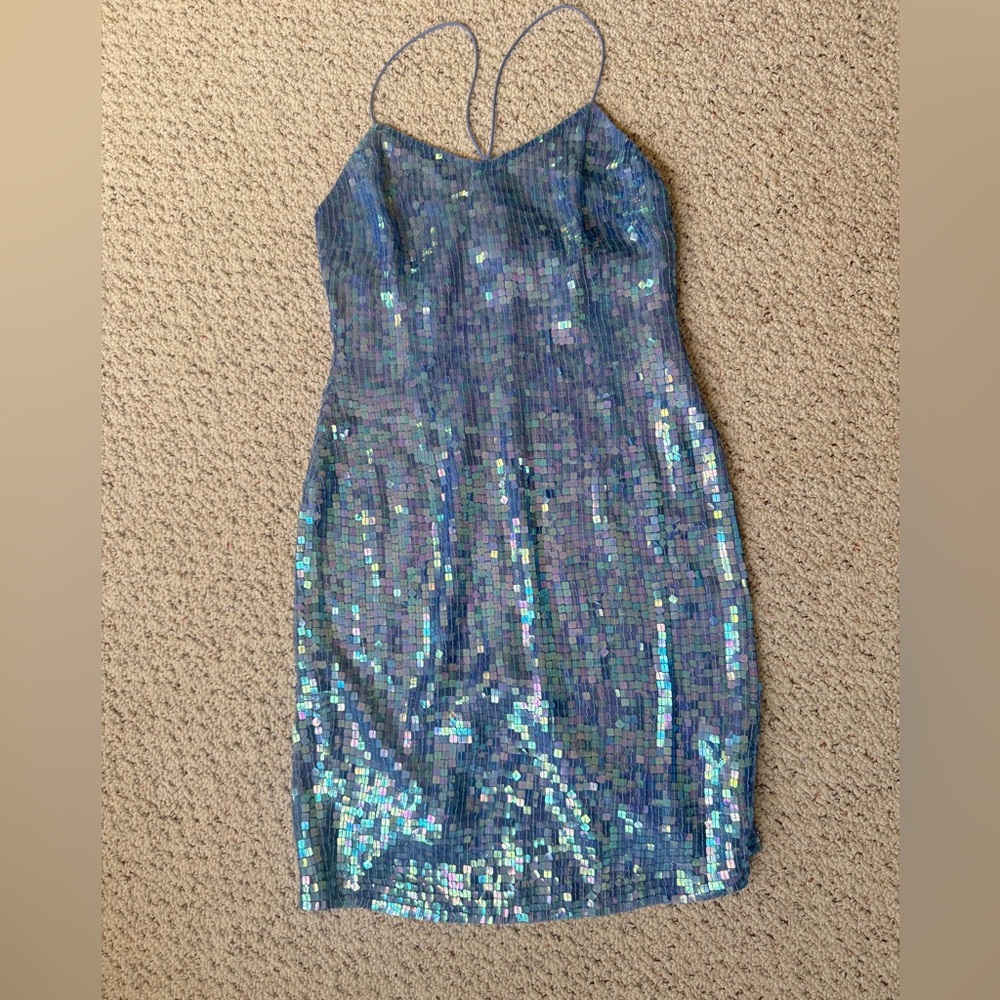 Vintage Hugo Buscati Iridescent Blue Sequin Silk Dress
